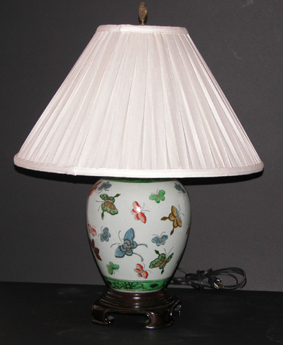 Appraisal: Chinese Hand painted Porcelain Ginger Jar Lamp with Butterflies th