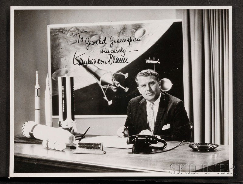 Appraisal: Von Braun Werner - Signed and inscribed black and white