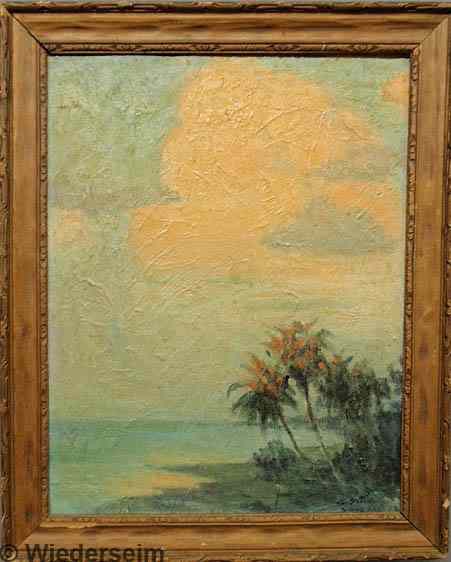 Appraisal: Oil on board painting of a Florida sunset with palm