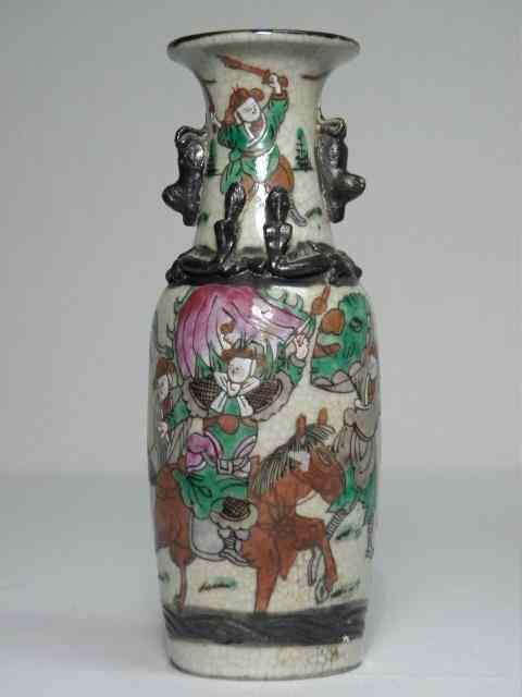 Appraisal: Chinese import famille verde painted vase Slender body with trumpet-shaped