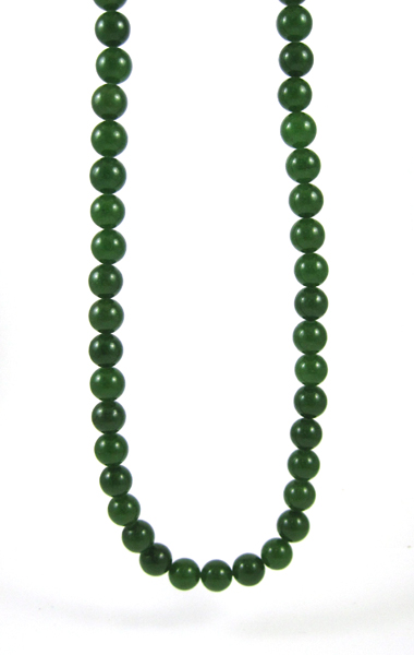 Appraisal: GREEN HARDSTONE BEAD NECKLACE measuring - inches in length and