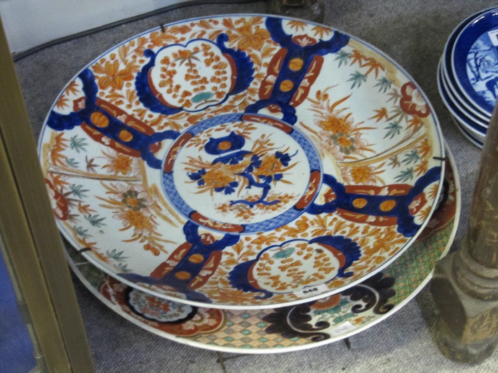 Appraisal: Three large oriental chargers including Satsuma and Imari and a