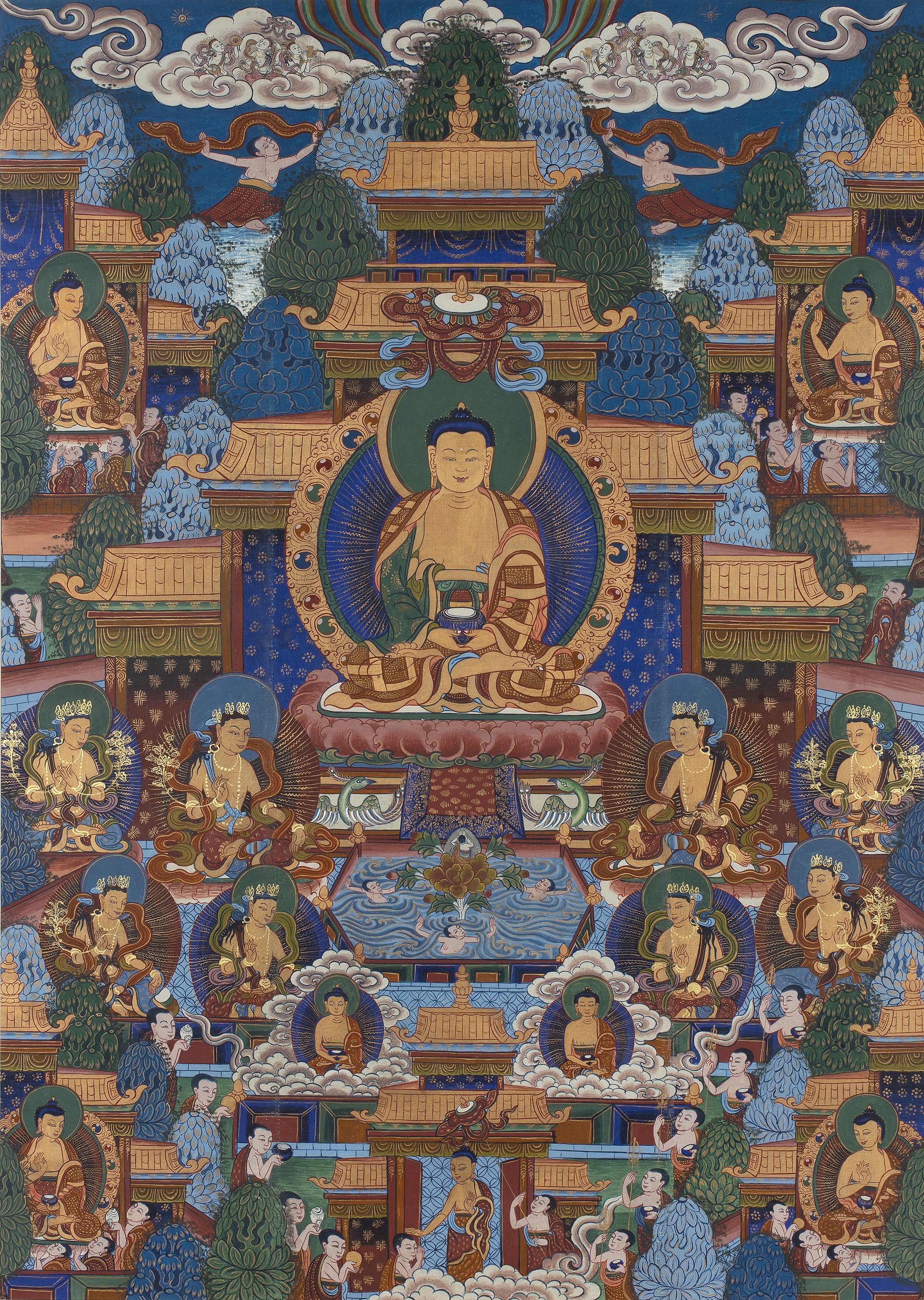 Appraisal: Tibetan Thangka th Century possibly depicting Shakyamuni Buddha painted on