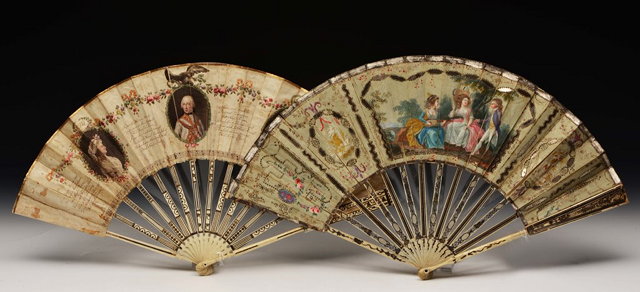 Appraisal: A FRENCH SILK AND BONE FAN with printed medallions and