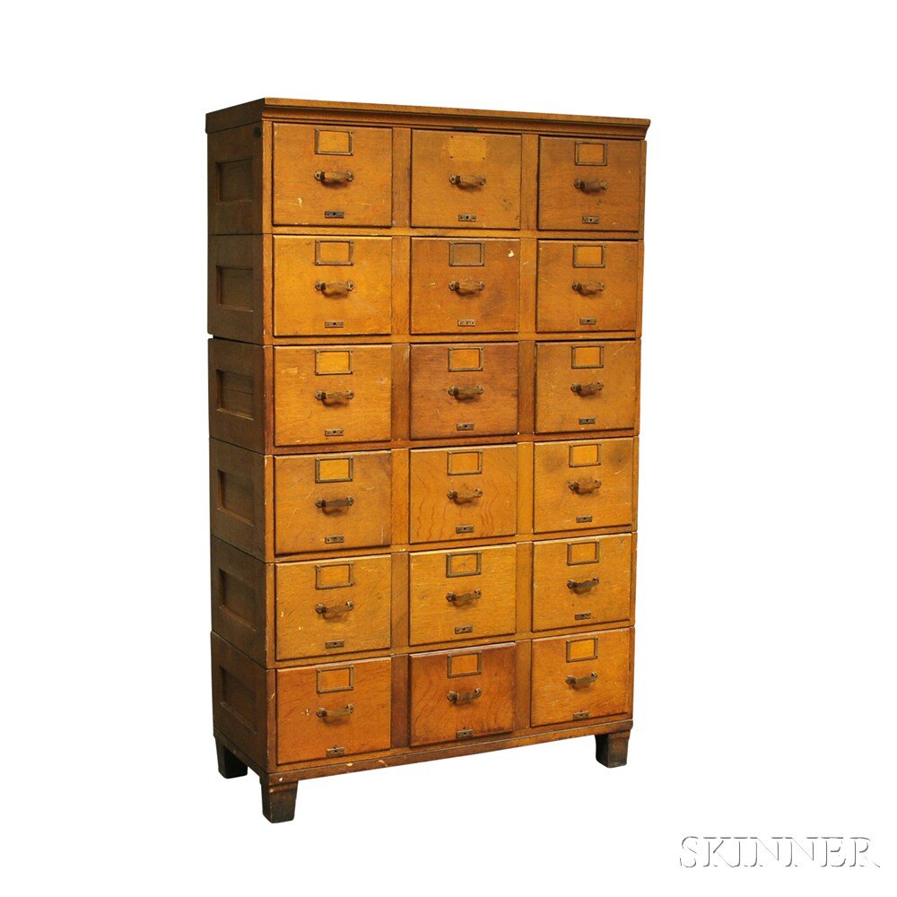 Appraisal: Large Oak Six-stack Filing Cabinet early th century with three