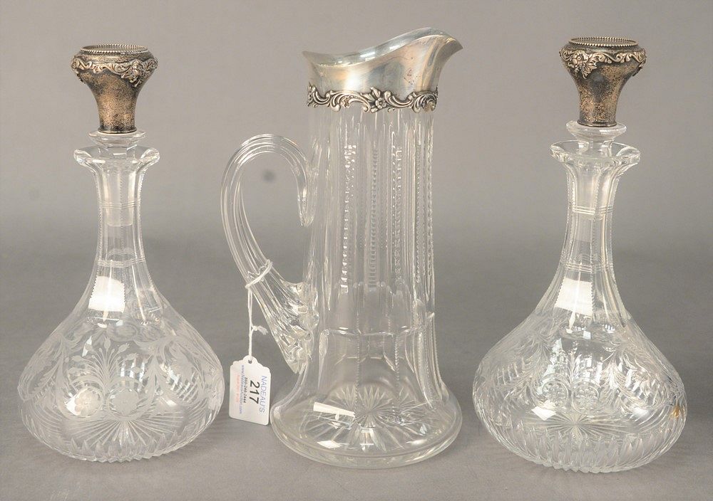 Appraisal: Three Piece Glass Lot to include two cut glass decanters