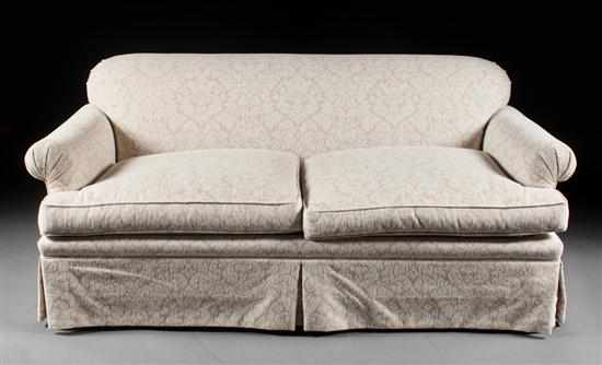 Appraisal: Edward Ferrell Ltd upholstered two-cushion sofa in H W Estimate