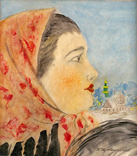 Appraisal: Boris Mikhailovich Kustodiev Russian - Head of a woman in