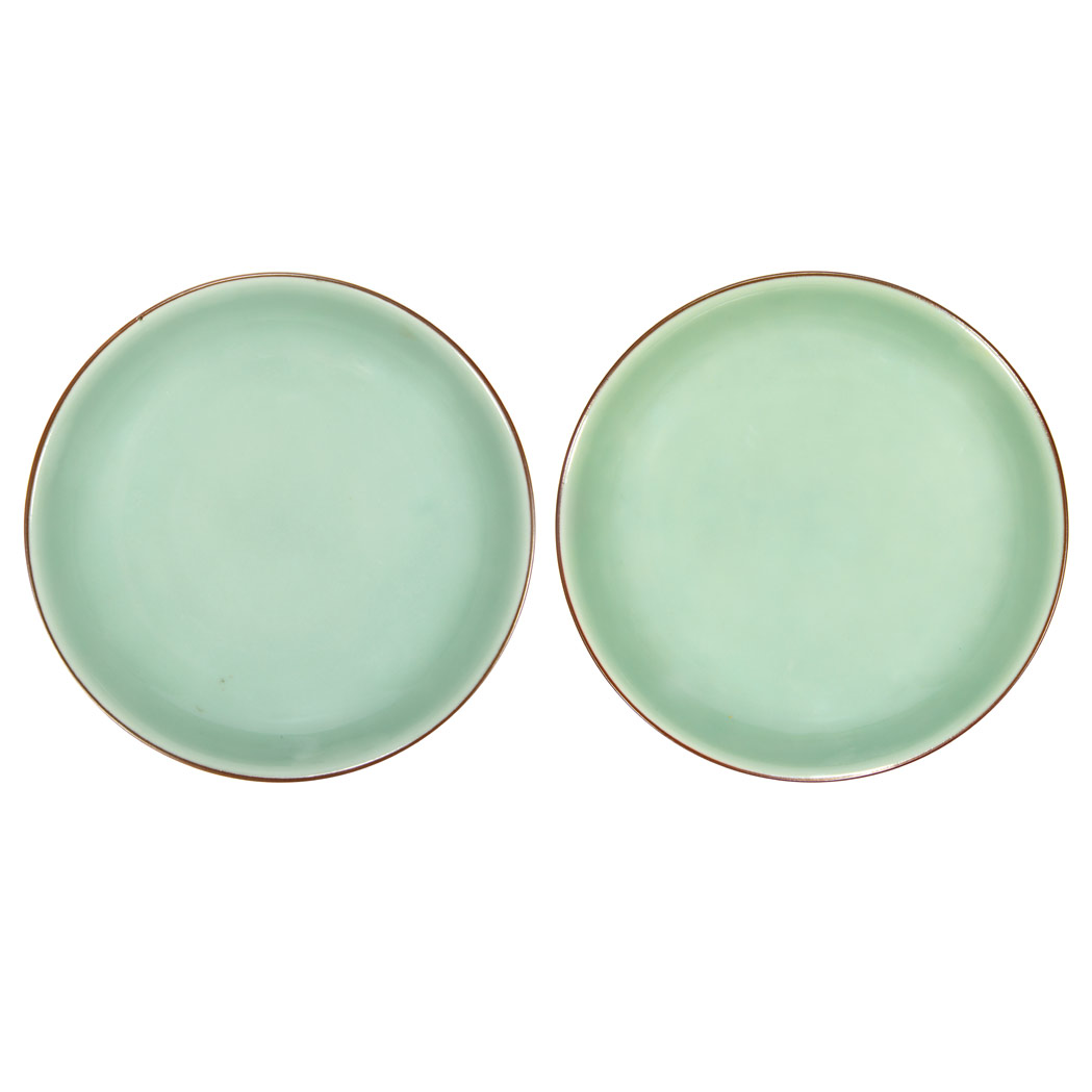 Appraisal: Pair of Chinese Celadon Glazed Porcelain Dishes th th Century