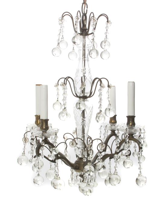 Appraisal: Sale Lot An American Cut Glass and Bronze Four-Light Chandelier