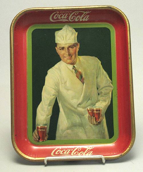 Appraisal: Coca-Cola Tray Lithographed x tray depicting soda fountain attendant with