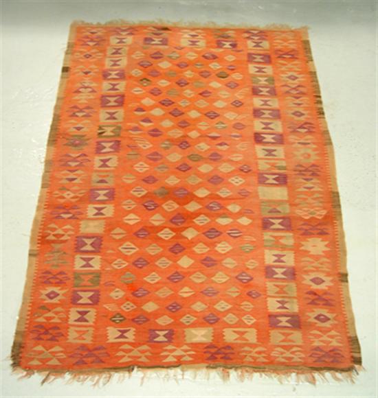 Appraisal: Semi-Antique Kilim Oriental Rug Purple and ivory tekkes on salmon