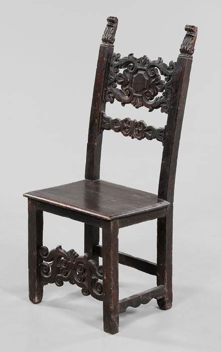 Appraisal: Spanish Baroque Carved Side Chair th th century walnut throughout