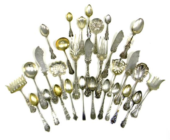 Appraisal: SILVER Sterling silver flatware and souvenir spoons thirty pieces including