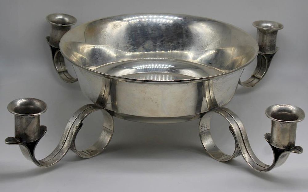 Appraisal: STERLING Tiffany Co Center Bowl w Candelabra Arms Tiffany Co