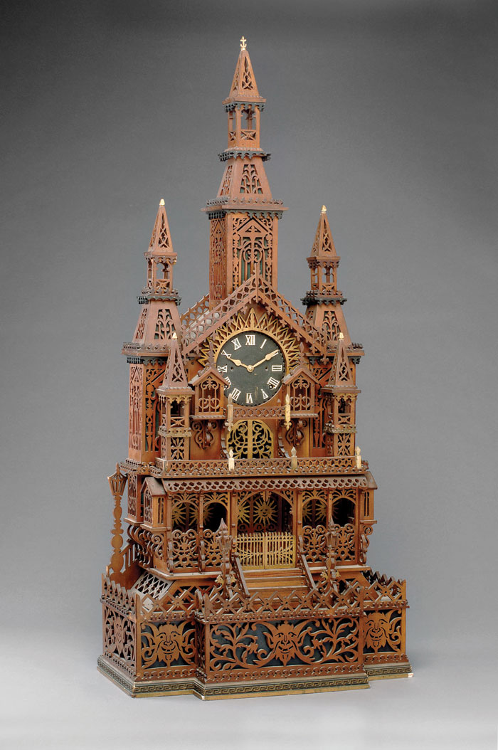 Appraisal: FRETWORK CLOCK TOWER In the form of a church with