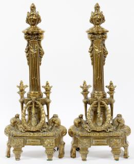 Appraisal: FRENCH BRONZE ANDIRONS TH C PAIR FRENCH BRONZE ANDIRONS TH