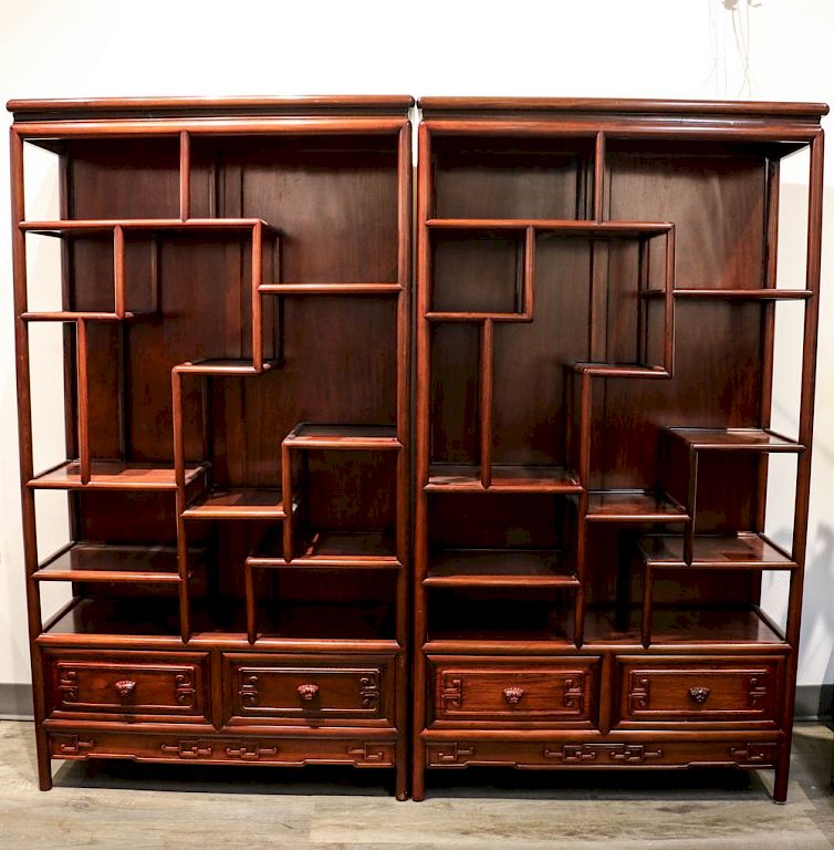 Appraisal: PAIR OF ROSEWOOD CURIO CABINETS EARLY TH C With two