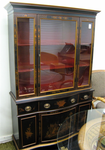 Appraisal: FEDERAL STYLE JAPANNED CHINA CABINET American mid th century The