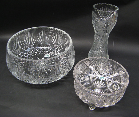 Appraisal: THREE CUT GLASS TABLE ACCESSORIES American n Brilliant Period tri-footed