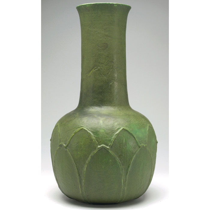 Appraisal: Monumental Grueby vase bulbous bottom with a long flaring neck