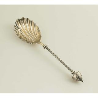 Appraisal: American Silver Macaroni Serving Spoon American silver and silver gilt