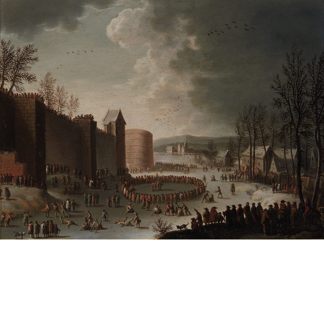 Appraisal: Attributed to Franz-Joseph Textor Skaters Outside the Walls of a