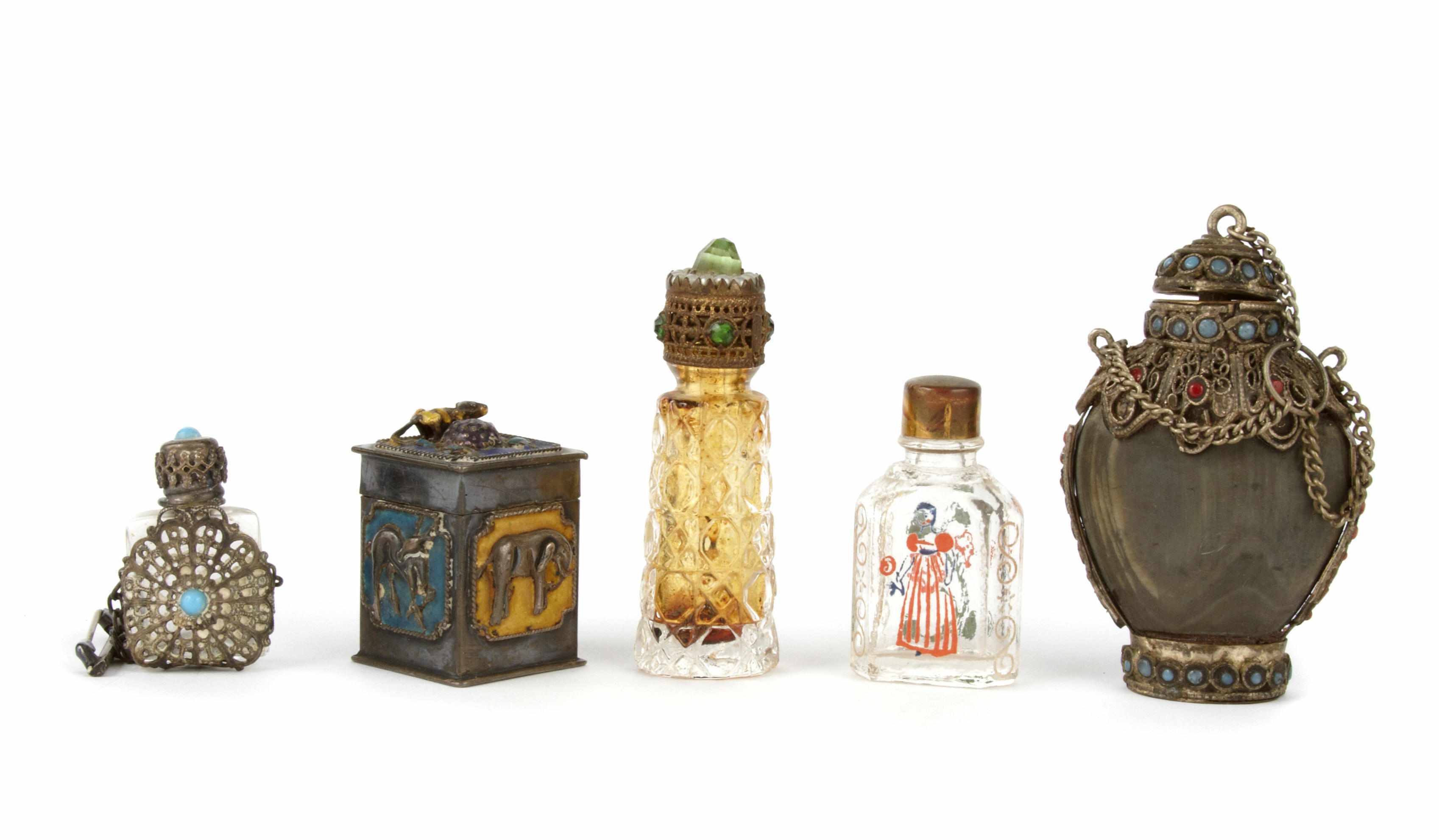 Appraisal: An assembled group of scent bottles in various media height