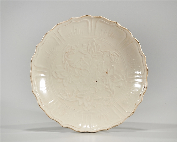 Appraisal: Chinese white glazed porcelain dish with floral and fish interior