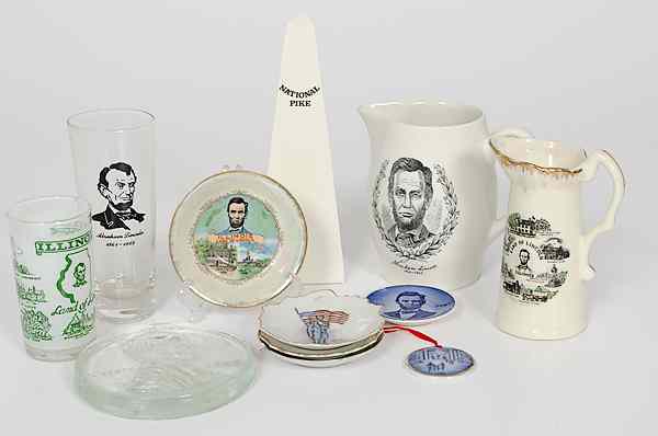 Appraisal: Abraham Lincoln Collection of Souvenir Pitchers Glasses and Plates Lot