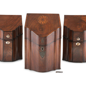 Appraisal: Three English Mahogany Knife Boxes th Century Height inches Property