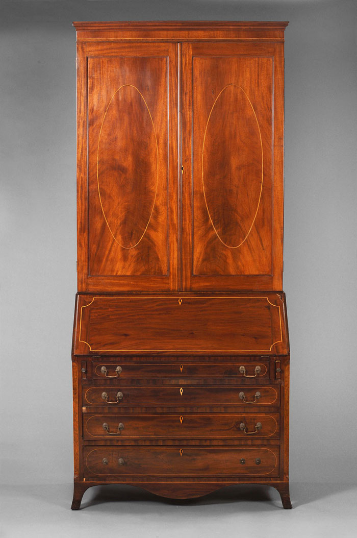 Appraisal: BALTIMORE FEDERAL INLAID MAHOGANY SLANT-LID SECRETARY BOOKCASE The upper section