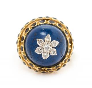 Appraisal: An Karat Yellow Gold Sodalite Diamond and Enamel Ring dwts