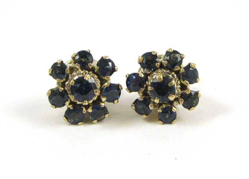 Appraisal: PAIR OF FOURTEEN KARAT GOLD AND SAPPHIRE EARRINGS each with