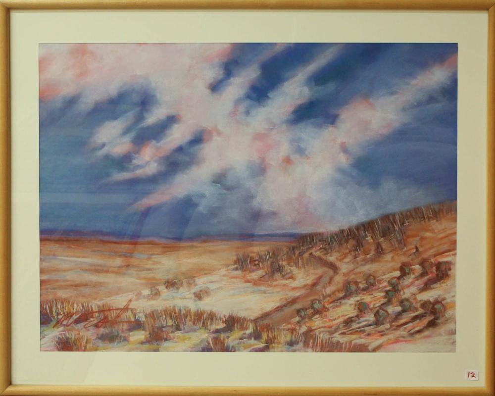 Appraisal: DESERT LANDSCAPE PASTEL ON PAPER signed West lower left Image