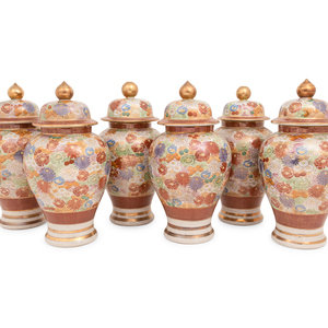 Appraisal: Six Japanese Kutani Porcelain Covered Jars each of baluster form