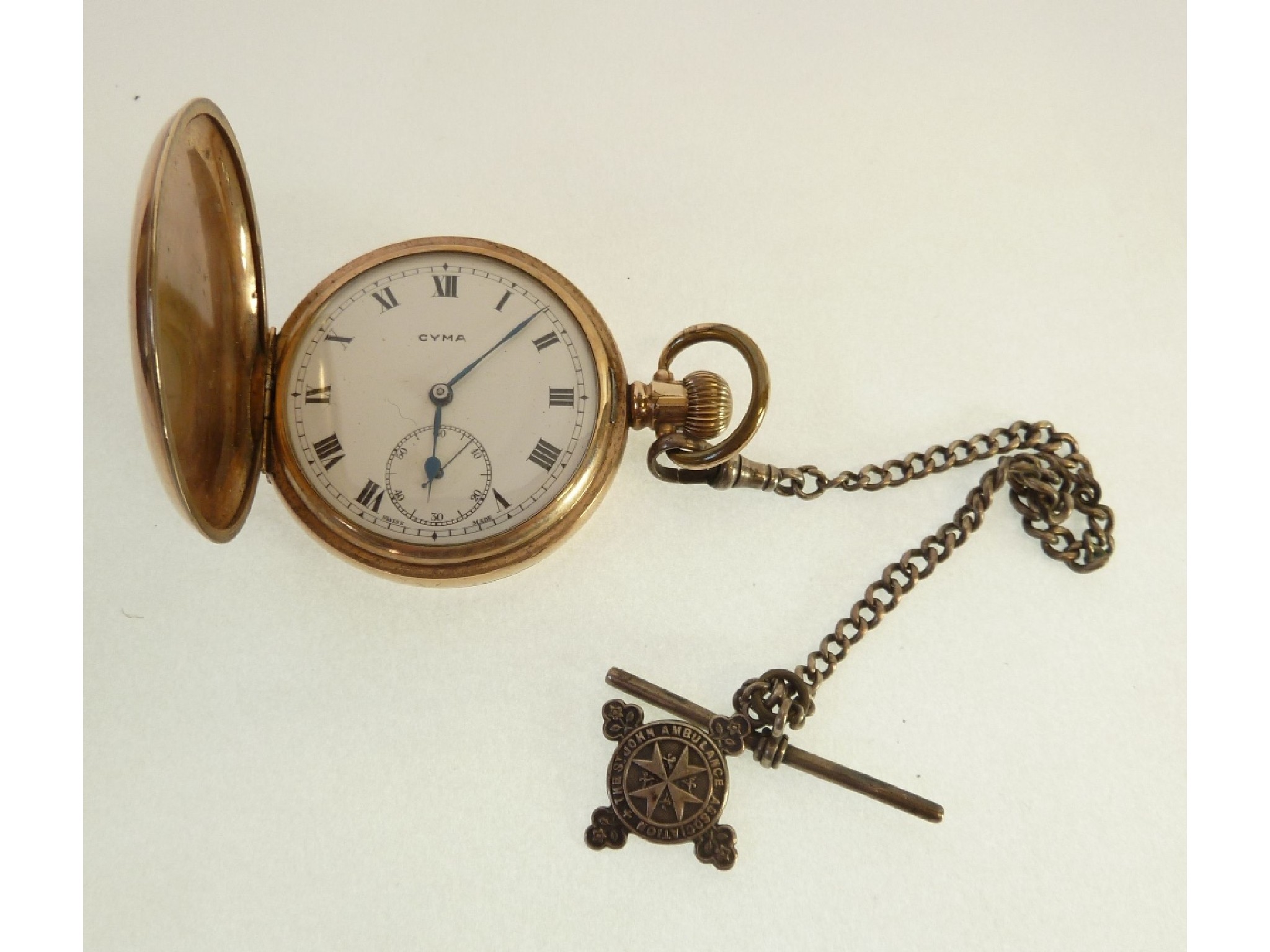 Appraisal: CYMA ROLLED GOLD CASED HUNTER POCKET WATCH keyless movement white