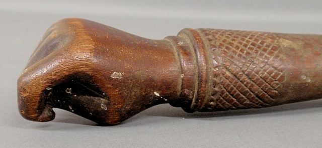 Appraisal: - Carved mahogany cane the handle in the form of