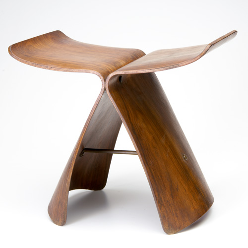 Appraisal: SORI YANAGI Rosewood Butterfly stool with brass connector x x