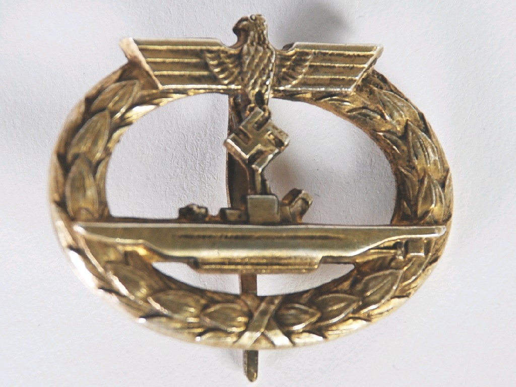 Appraisal: MID WAR ALLOY U-BOAT BADGE in gilt the reverse with