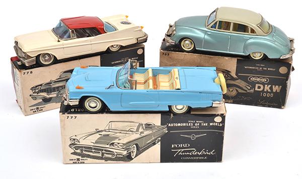 Appraisal: THREE BANDAI JAPAN FRICTION TINPLATE MODELS INCLUDING DKW METALLIC SAGE