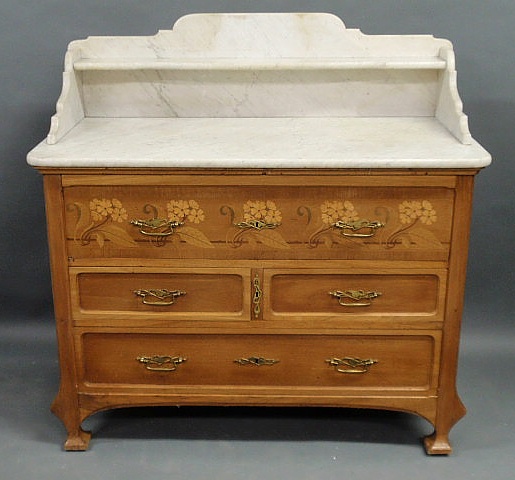 Appraisal: Continental side cabinet marquetry inlaid with a marble top h