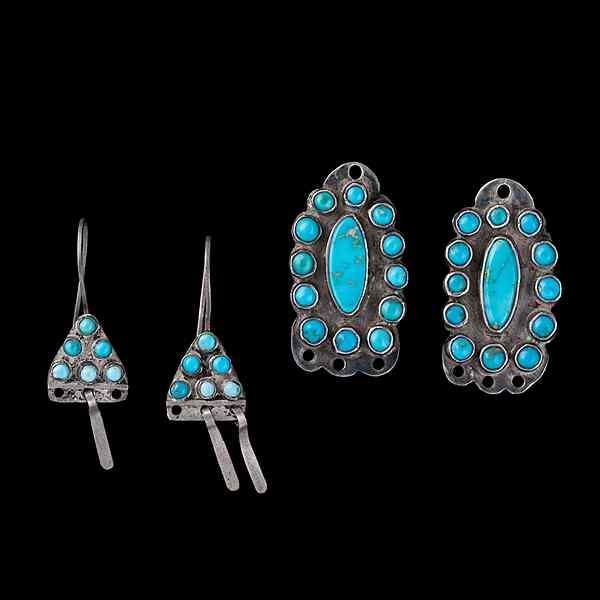 Appraisal: Zuni Old Style Turquoise Earrings Collected by Virginia Doneghy -