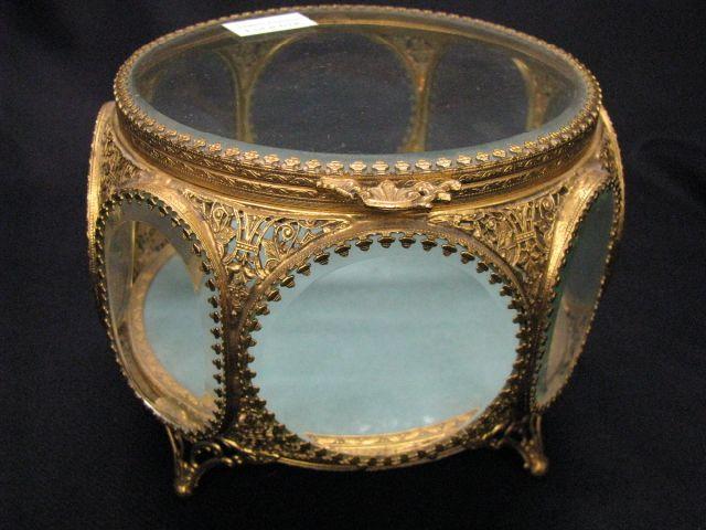 Appraisal: Fancy Brass Cut Crystal Dresser Box beveled medallions diameter