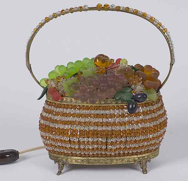 Appraisal: Czech Glass Fruit Basket Lamp Bohemian a glass beaded basket