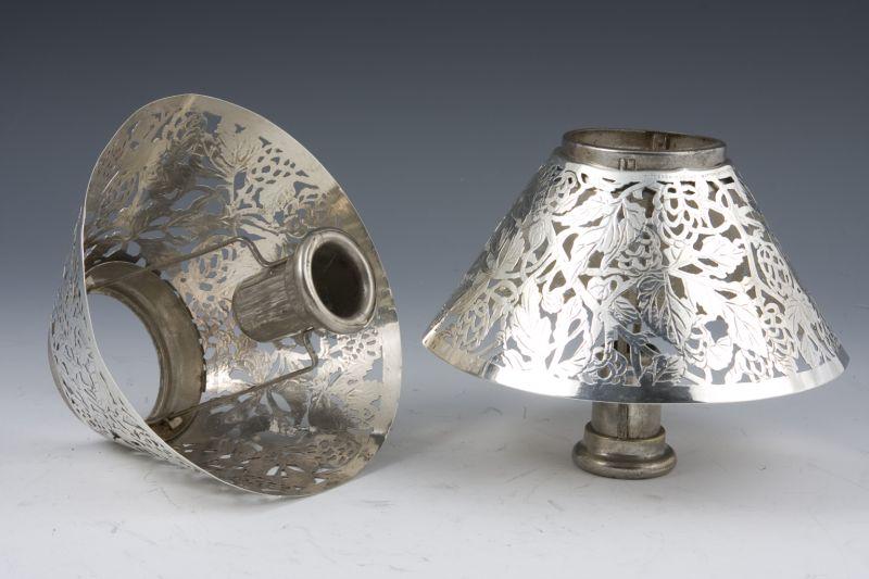 Appraisal: Pair of Tiffany Co Sterling Candle Shades reticulated leafy design