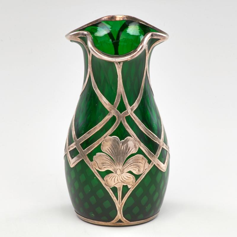 Appraisal: STYLE OF LOETZ Art Nouveau vase with silver overlay floral