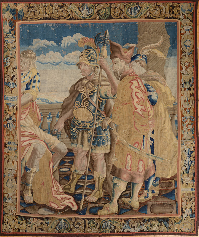 Appraisal: FLEMISH MYTHOLOGICAL TAPESTRY FRAGMENT Worked with three figures to right