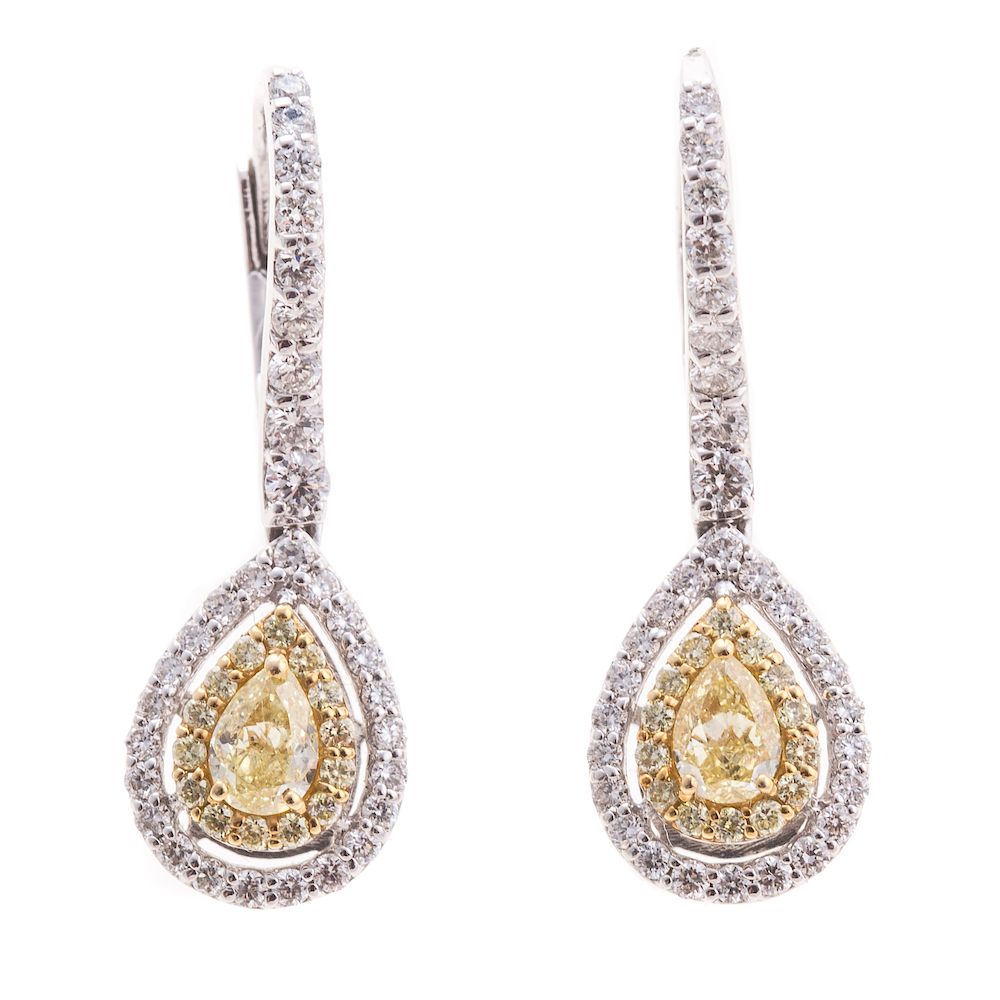 Appraisal: A Pair of Yellow White Diamond Earrings in K K