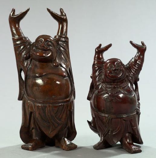 Appraisal: Graduated Pair of Chinese Carved and Polished Mahogany Figures of